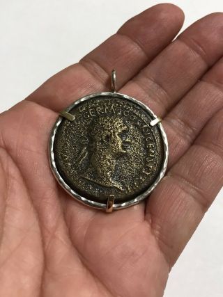 Roman Imperial Jupiter Coin 81 - 96 Ad Sterling Silver Yg Gold Necklace Pendant