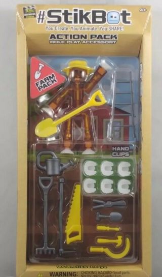 Stikbot Action Pack Farm Pack - Brown Translucent 3.  75 " Stop Motion