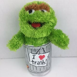 Sesame Street Live Plush Oscar The Grouch Stuffed Animal I Love Heart Trash Can