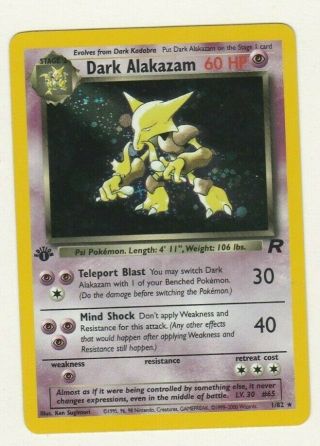 Wotc Pokemon Card 1st Edition Dark Alakazam 1/82 Team Rocket Near Holo L@@k