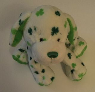 Webkinz Clover Puppy White & Green Shamrock Plush Stuffed Animal No Code