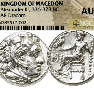 Alexander The Great Lifetime Issue Coin Ngc Au Ancient Greek Silver Herakles Zeu