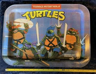 Vintage 1988 Teenage Mutant Ninja Turtles Metal Folding Tv Tray 12.  5x17” 80s