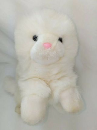 Vintage Russ Berrie Sabrina Cat Plush Stuffed Animal Toy White Fluffy Cat Pink