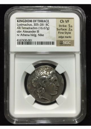 Kingdom Of Thrace Lysimachus Ar Tetradrachm Ngc Ch Vf Coin 305 - 281 Bc