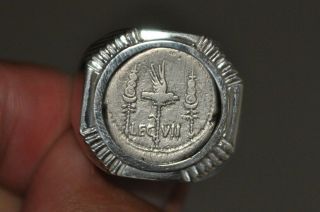 Mark Antony Authentic Roman Legionary Legio Vii Denarius 925 Silver Ring Sz 11