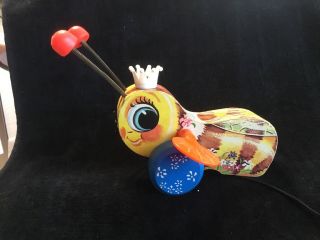 Vintage Fisher Price Queen Buzzy Bee Wooden Pull Toy 444,