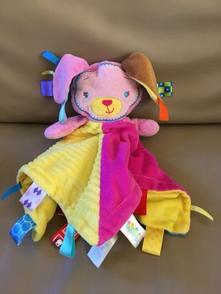 Taggies Patchkin Bunny Rabbit Baby Security Blanket Satin Pink Yellow Blue