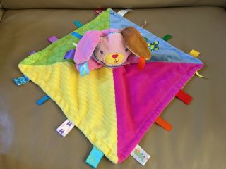 Taggies Patchkin BUNNY RABBIT baby Security blanket satin pink yellow blue 2
