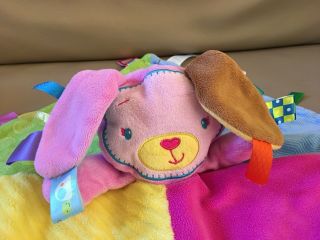 Taggies Patchkin BUNNY RABBIT baby Security blanket satin pink yellow blue 3