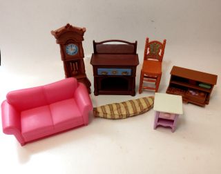 Fisher - Price Loving Family Doll House Furniture Couch Grandfather Clock Cupboard
