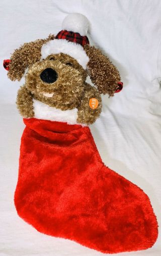 Dan Dee Animated Dog Christmas Stocking Music Sings 4 Songs Bells Ears Move Cute