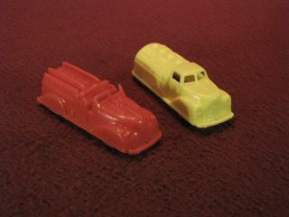 Vintage Renewal Plastic Vehicles (2) Red/yellow Fire & Tanker Trucks