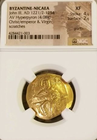Byzantine - Nicaea John Iii Gold Hyperpyron Ngc Xf 4/2 Ancient Coin