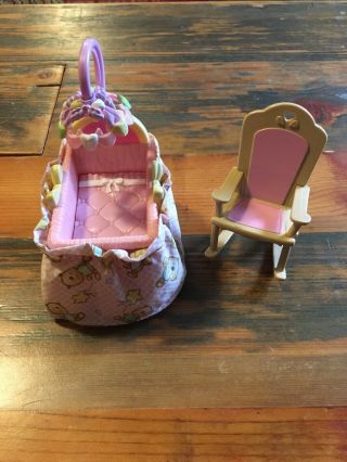 Fisher Price Loving Family Dollhouse Nursery Baby Pink Girl Bassinet Crib Chair