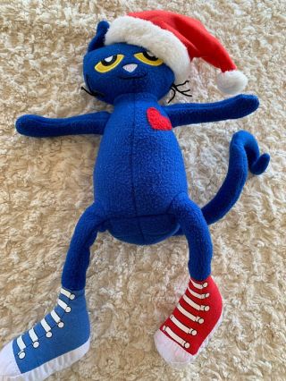 Pete The Cat Blue Red Shoes Santa Hat Christmas Fleece Stuffed Animal Toy 13”