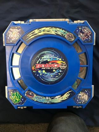 Beyblade Metal Fury Blue Arena Carrying Case 2010 With 8 Tops