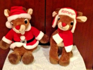 2 Dan Dee Rudolph The Red Nosed Reindeer Plush W/ Santa Outfit W/hat Scarf