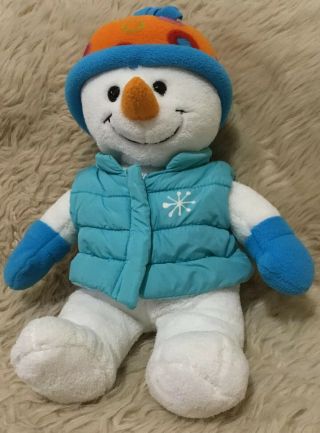 Dandee Collectors Choice Plush Stuffed Snowman 14 Inch Puffy Vest Hat Mittens