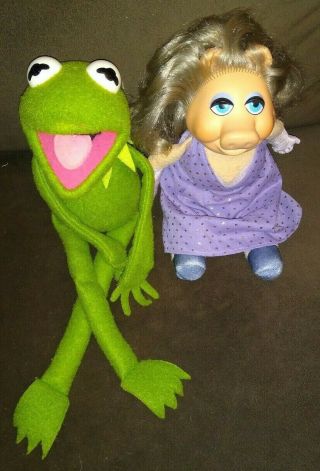 Vintage Fisher Price Miss Piggy 890 And 857 Kermit Plush Muppet Dolls