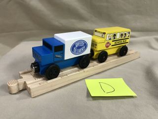 Mister Rogers Yellow School Bus And Truck Compatible W Thomas Wooden Trains D