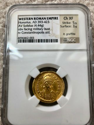 Honorius,  Ad 393 - 423 Western Roman Empire Av Solidus Gold Coin Ngc Ch Extra Fine