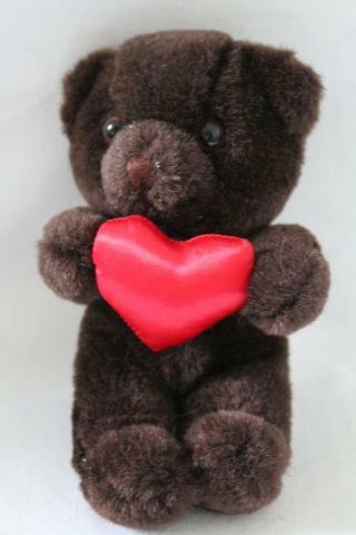 Russ Berrie Soft Stuffed Teddy Bear W/satin Heart Plush/toy Brown 6 " (z25)