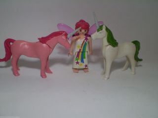 Rare Special Playmobil Figures - Fairy Princess Nature Rainbow 2 Unicorn Goddess.