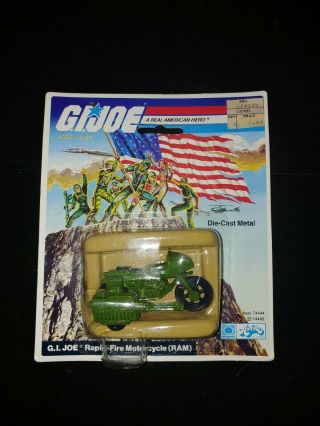 Vintage 1983 Gi Joe Die - Cast Metal Rapid Fire Motorcycle (ram) On Card