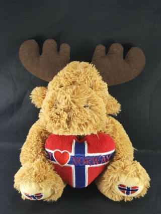 Moose I Love Norway Plush Stuffed Animal Red White Blue Way Nor Hearts