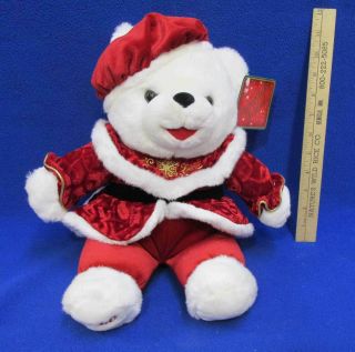2000 Christmas Teddy Bear Plush Red Velvet Outfit Hat Snowflake Stuffed Toy 11 "