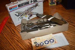 Monogram Mustang P - 51b Nos 1:48 Scale Model 6806 From 1973 Partial Assembled