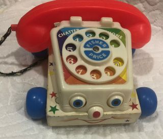 1961 Fisher - Price Vintage 747 Wooden Chatter Phone Rotary Telephone Pull Toy