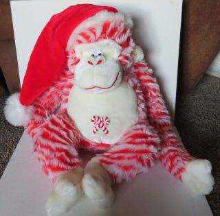 Large Dan Dee Christmas Santa Stuffed Animal Monkey Red & White Strips 18 "