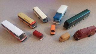 5 N Scale Buses And 4 Vans (9 Total - Build Your Own Fleet)