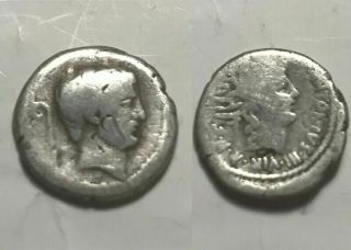 Rare Ancient Roman Silver Coin Marc Antony Portrait Sol Bust Denarius
