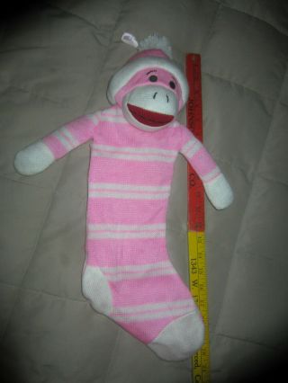 Dan Dee Sock Monkey Plush 18  Pink White Stripe Christmas Stocking Htf