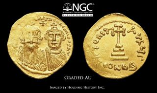 Heraclius,  With Heraclius Constantine.  Ad 610 - 641.  Gold Solidus,  Ngc Au