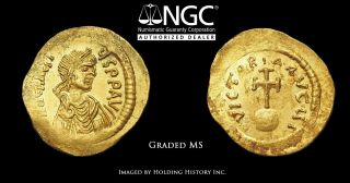 Byzantine.  Heraclius,  Ad 610 - 641,  Gold Semissis,  Ngc Ms