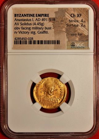 E - Coins Australia Anastasius Gold AV Solidus.  491 - 518 AD.  Constantinople. 3