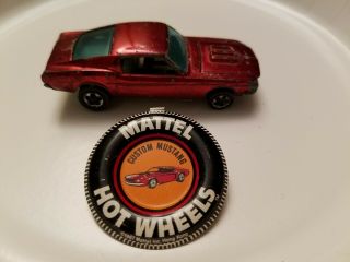 Vintage Hot Wheels Redline Custom Mustang Metallic Red Brown Int W/ Button 1967