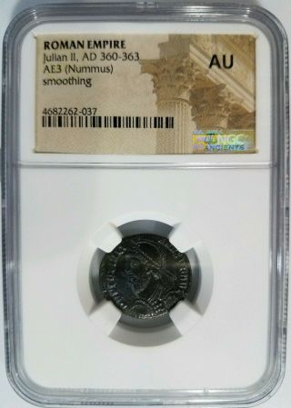 Julian Ii Roman Empire Bi Ae3 Billon Nummus Ngc Au Ancient Caesar Wreath Coin