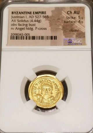 Byzantine Empire Justinian I Gold Solidus Ngc Choice Au Ancient Coin