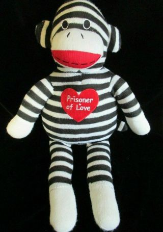 Dan Dee Knit Sock Monkey Plush Stuffed 24 " Valentine Toy Prisoner Of Love Heart