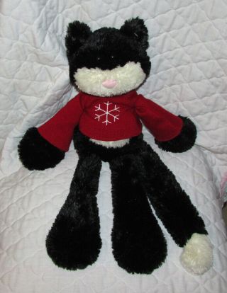 Jellycat 21 " Plush Black & White Cat Red Winter Snowflake Sweater