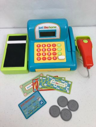 Just Like Home Cash Register Blue Toys R Us Exclusive Money Coins Credit Card