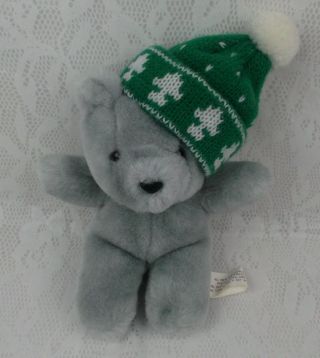 Vintage Chosun Christmas Teddy Bear Grey Gray Plush Stuffed Animal 7 " Wreath