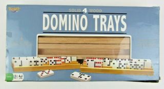 Set of 4 Wooden Tray Rack Domino Tile Holders Mexican Train Row Solid Wood 2