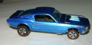 1968 Hot Wheels Redline Custom Mustang Blue W/dark/black Interior Hk Hong Kong