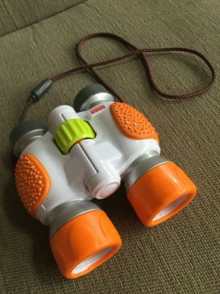 Fisher Price Kid Tough Toy Binoculars White/orange W/ Break - Away Safety Strap